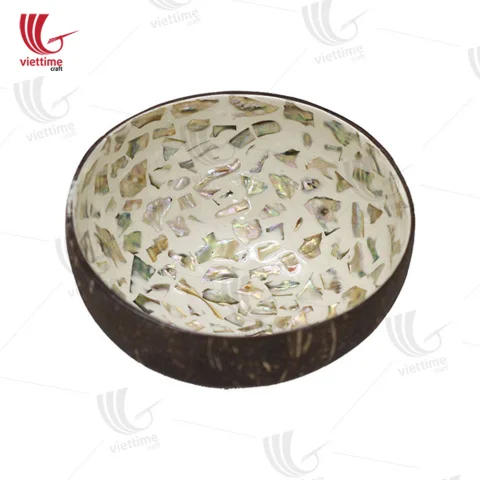 Coconut Bowl White Inlaid Mother Of Pearl