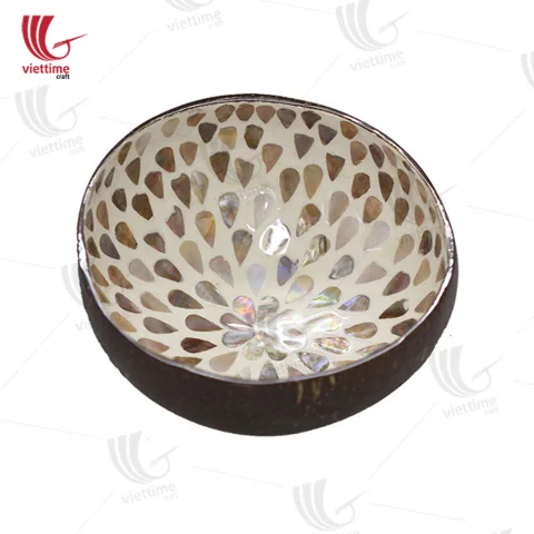 Coconut Bowl White Inlaid Mother Of Pearl