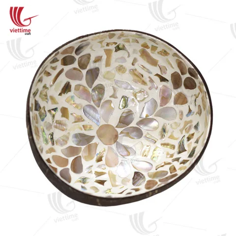 Coconut Bowl White Inlaid Mother Of Pearl