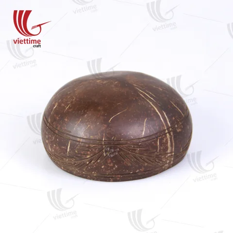 Leaf Carved Natural Coconut Bowls Set of 2