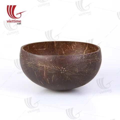 Leaf Carved Natural Coconut Bowls Set of 2