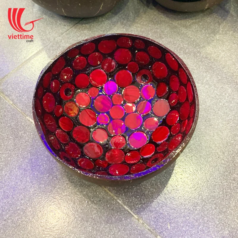 Inlaid Mother Of Pearl Red Coconut Bowl