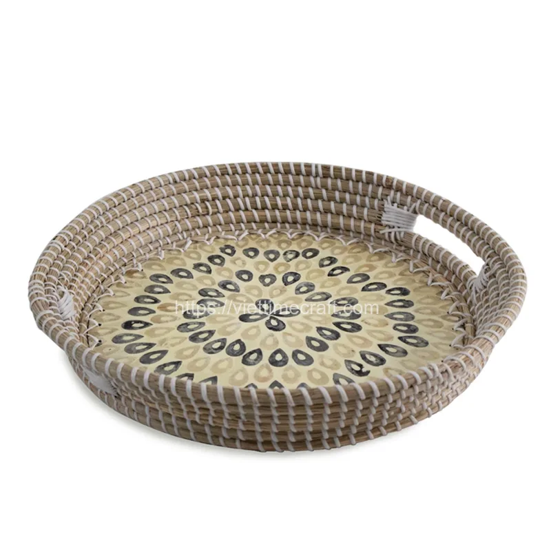 Seagrass Tray With Mother of Pearl
