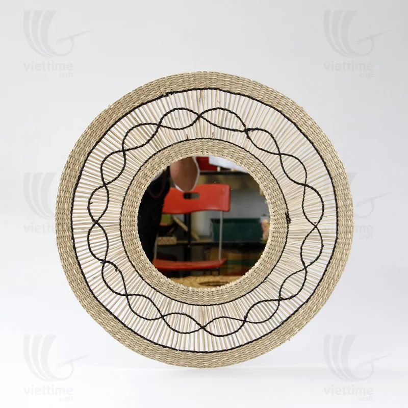 Round Seagrass Mirror