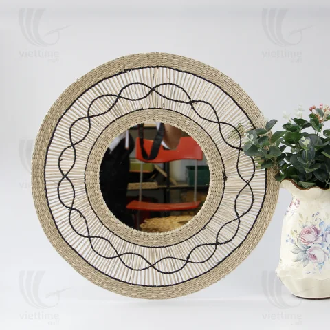 Round Seagrass Mirror