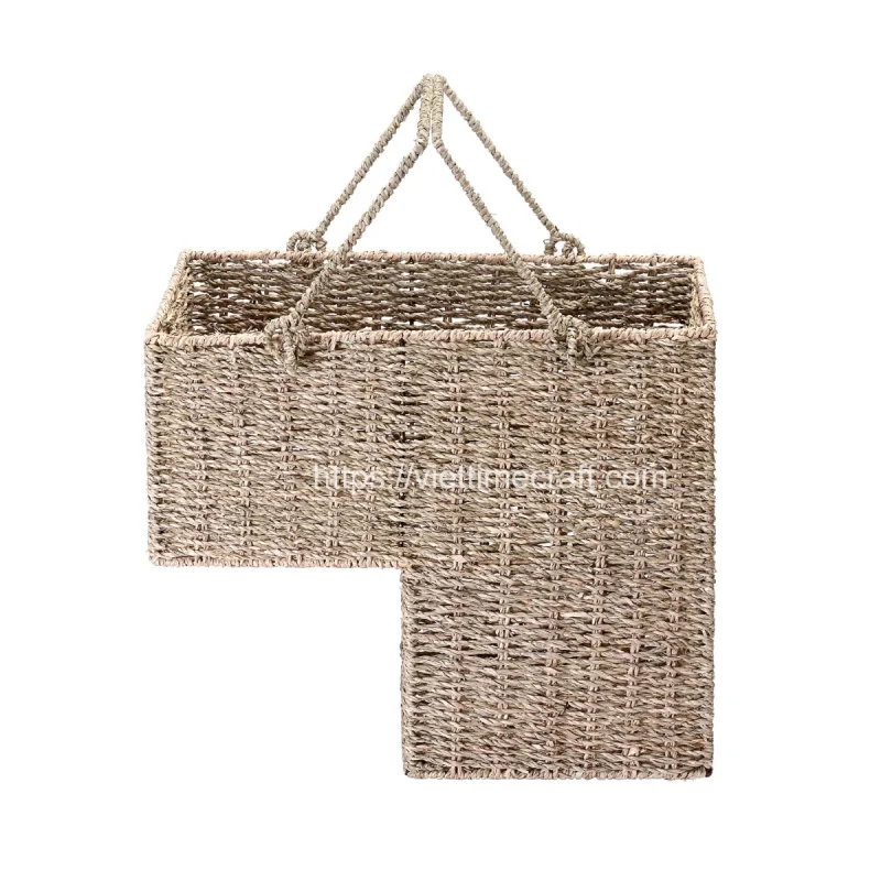 L-Shaped Seagrass Staircase Basket with Handles