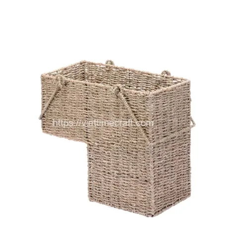 L-Shaped Seagrass Staircase Basket with Handles