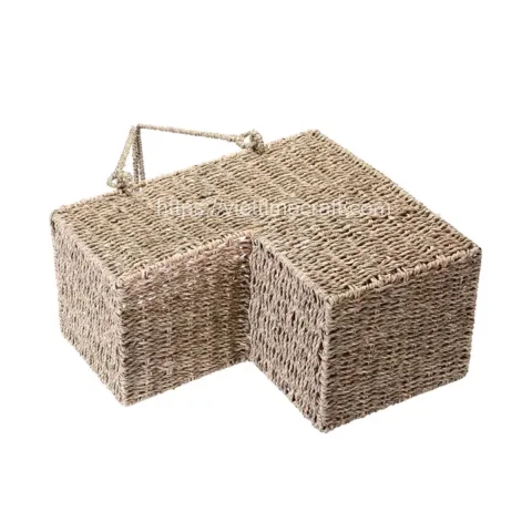 L-Shaped Seagrass Staircase Basket with Handles