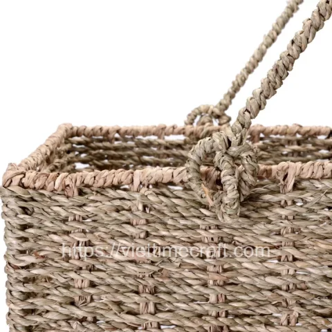 L-Shaped Seagrass Staircase Basket with Handles