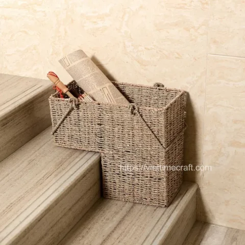 L-Shaped Seagrass Staircase Basket with Handles