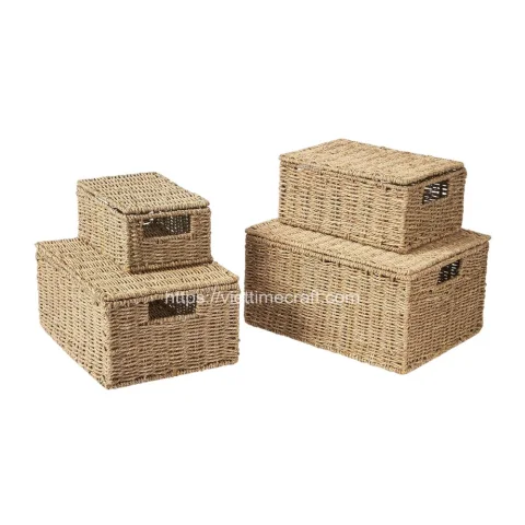 Set Of 4 Woven Seagrass Baskets With Handle
