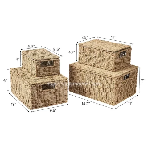 Set Of 4 Woven Seagrass Baskets With Handle