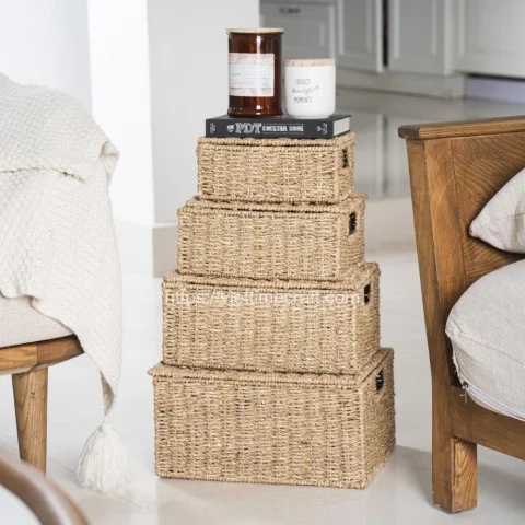 Set Of 4 Woven Seagrass Baskets With Handle