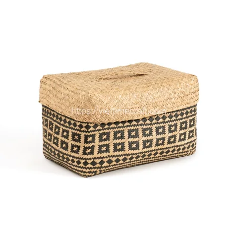 African Pattern Woven Seagrass Storage Basket Vietnam