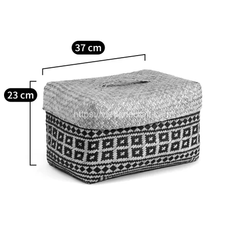 African Pattern Woven Seagrass Storage Basket Vietnam