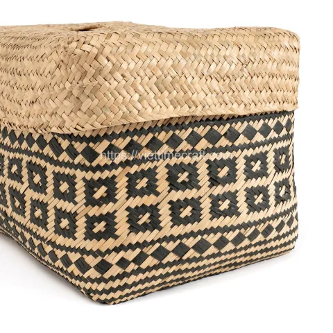 African Pattern Woven Seagrass Storage Basket Vietnam