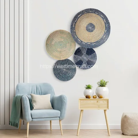 Set Of 4 Seagrass Wall Basket Decor
