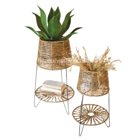 Set of 2 Seagrass Planter/ Flower Pot with Iron Stands