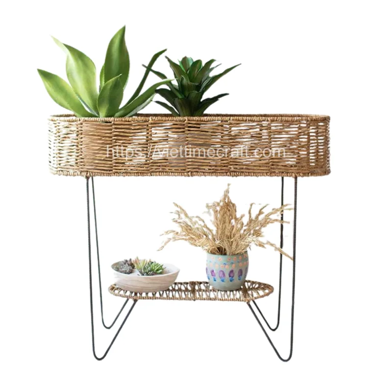 Large Oval Seagrass Planter With Iron Stand
