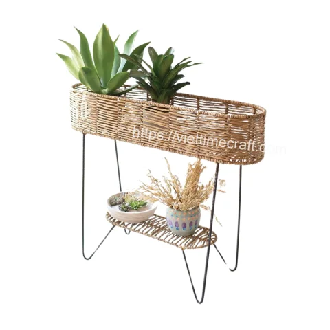 Large Oval Seagrass Planter With Iron Stand