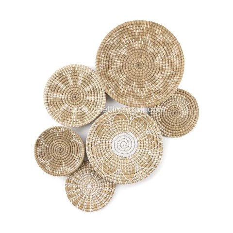 Eco Friendly Set Of 6 Seagrass Wall Basket Decor