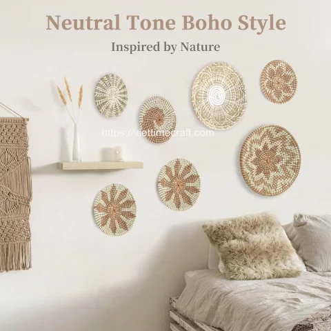 Eco Friendly Set Of 6 Seagrass Wall Basket Decor