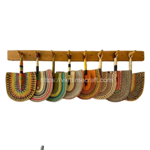 Rattan Export Handwoven Colorful Seagrass Fan Wall Decor Wholesale - REX-C00703
