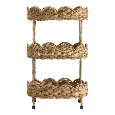 Rattan Export intrecciato a mano naturale seagrass smerlato a tre livelli portaoggetti torre - REX-C00709