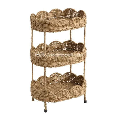 Handwoven Natural Seagrass Scalloped 3 Tier Storage Tower