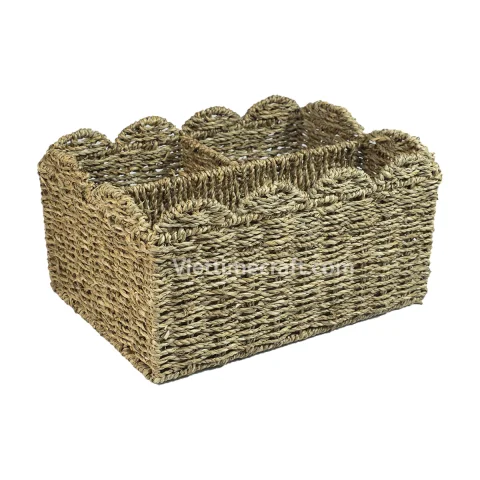 Natural Scalloped Seagrass Storage Basket/ Container Wholesale – C00721