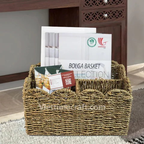 Natural Scalloped Seagrass Storage Basket/ Container Wholesale – C00721