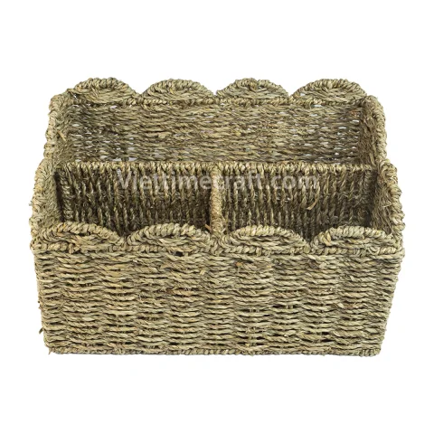Natural Scalloped Seagrass Storage Basket/ Container Wholesale – C00721