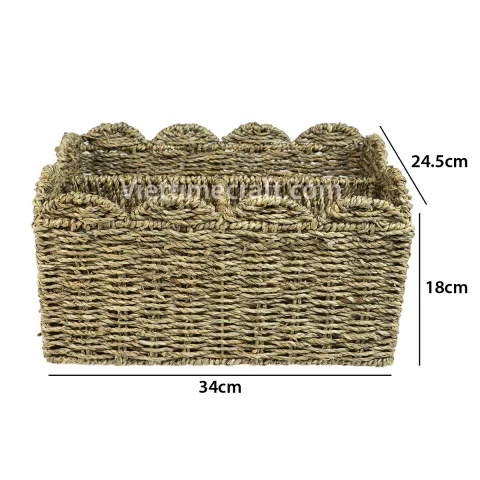 Natural Scalloped Seagrass Storage Basket/ Container Wholesale – C00721