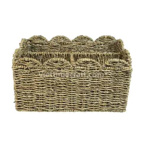 Natural Scalloped Seagrass Storage Basket/ Container Wholesale – C00721