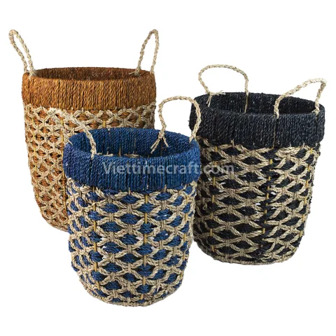 Set of 3 Seagrass Storage Baskets Vietnam Wholesale