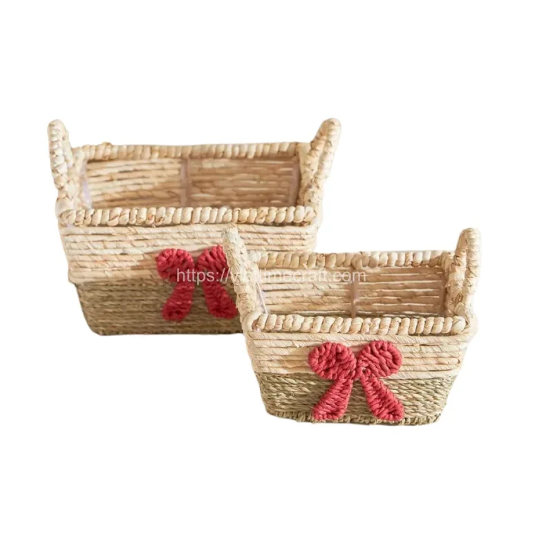 Set of 2 – Cute Seagrass Storage Basket with Bow Tie for Valentine