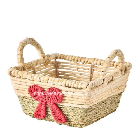 Set of 2 – Cute Seagrass Storage Basket with Bow Tie for Valentine