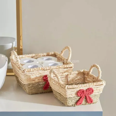 Set of 2 – Cute Seagrass Storage Basket with Bow Tie for Valentine
