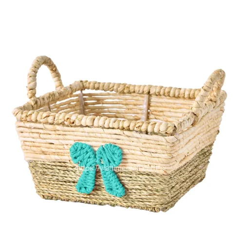 Adorable Set 2 Seagrass Storage Basket with Bow Tie, Gift Basket for Valentine