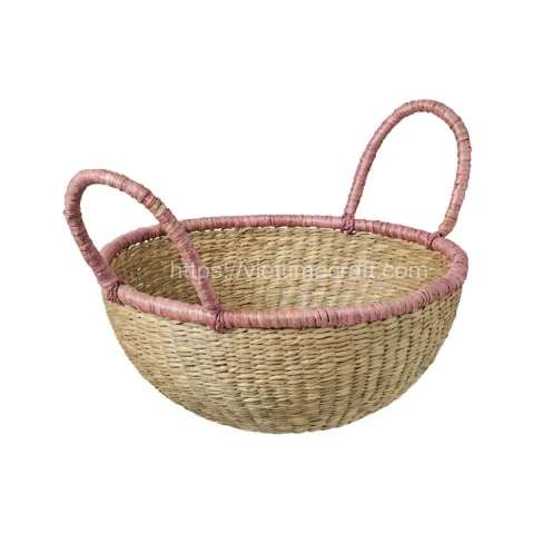 Rattan Export tròn cỏ biển lưu trữ giỏ có tay cầm nhà sản xuất Việt Nam bán sỉ - REX-C00730