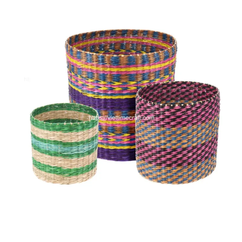 Colorful Round Seagrass Storage Baskets/ Planter Vietnam Manufacturer Wholesale