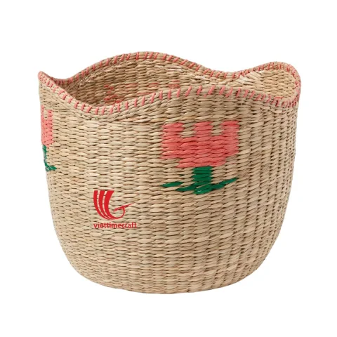 Flower Embroidered Seagrass Basket Manufacturer Wholesale – C00752