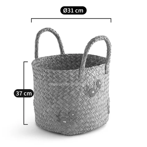 Embroidered Woven Seagrass Basket With Handle Manufacturer Wholesale