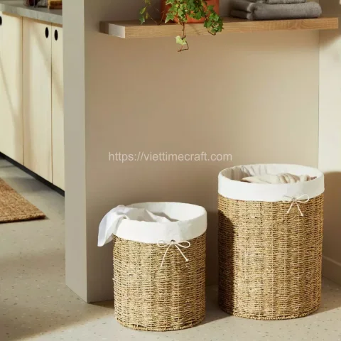 Woven Seagrass Lined Laundry Basket Manufacturer Wholesale