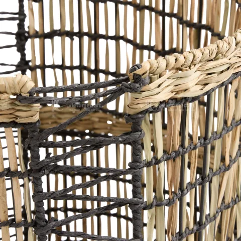 Black And Natural Seagrass Laundry Basket Manufacturer Viettimecraft Wholesale