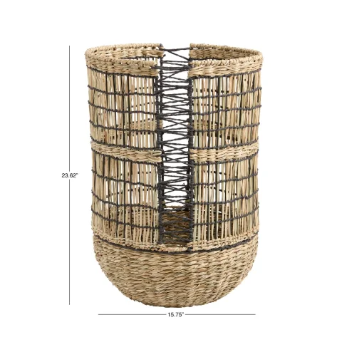Black And Natural Seagrass Laundry Basket Manufacturer Viettimecraft Wholesale