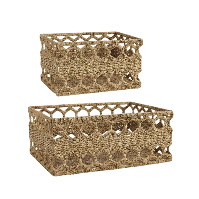 Set of 2 Furniture Arrangement Tray Seagrass Storage Basket
