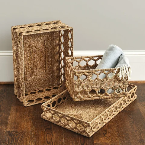 Set of 2 Furniture Arrangement Tray Seagrass Storage Basket