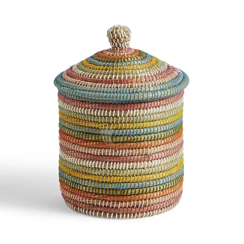 Rainbow Style Seagrass Storage Basket With Lid – C00747