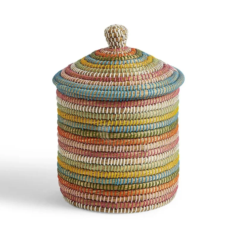 Rainbow Style Seagrass Storage Basket With Lid – C00747